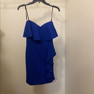 Windsor Blue Asymmetrical Ruffled Mini Dress
